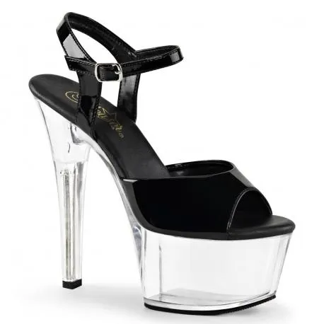 Sandale plateforme noire talon 15 cm en plexi | Chaussure Pole Dance